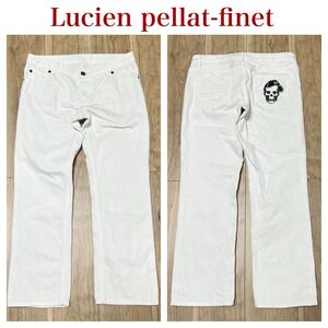 ★名作★スカル刺繍 Lucien pellat-finet ルシアンペラフィネ ホワイトデニム パンツ クロップド 白 レディース 骸骨 サイズ26 R-5882