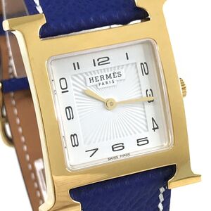 未着用 展示品 HERMES エルメス Hウォッチ スモール 腕時計 HH1.510 クオーツ アナログ ネイビー ゴールド レザーベルト 未使用品 稼働品