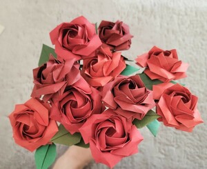 折り紙 バラ 10本セット 赤系 飾り ギフト ハンドメイド