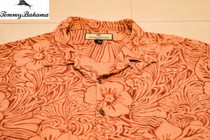 TommyBahama トミーバハマ 高級 シルク 100% ココナッツボタン 開襟 オープンカラー 半袖 アロハシャツ XL 夏 (R0042104)