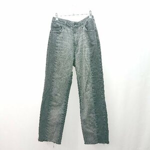 ◇ JEANASIS ジーナシス ダメージ加工 牛革パッチ コットン100％ カジュアル デニムパンツ サイズM ブラック レディース E