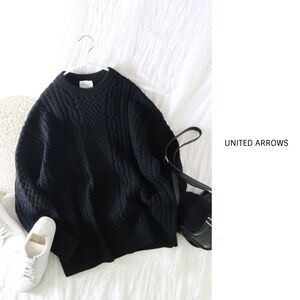 2.4万☆ユナイテッドアローズ UNITED ARROWS☆ケーブル クルーネック ウールニット☆A-O 0178