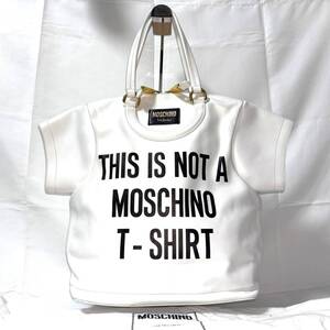 1円 MOSCHINO モスキーノ Tシャツ ハンドバッグ レザー ホワイト THIS IS NOT A MOSCHINO T SHIRTS トロンプルイユ スムースカーフスキン