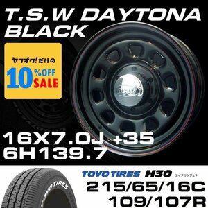 デイトナ 16インチ タイヤホイールセット 4本 TSW DAYTONA ブラック 16X7J+35 6穴139.7 TOYO H30 ホワイトレター 215/65R16C