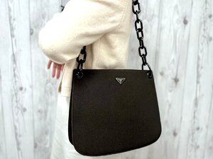 極美品 PRADA プラダ プラチェーン ショルダーバッグ バッグ ナイロンキャンバス 茶 79280