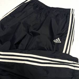 USA古着 90s adidas VINTAGE ナイロン パンツ / メンズMサイズ 黒 白 サイドライン シャカシャカ アディダス 90年代 パフォーマンス ロゴ