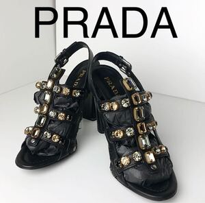 PRADAプラダサンダル38# ヒール ブラック シューズ