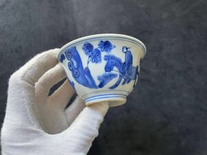 4-20 中国美術　明時代　 呉須　染付 湯呑　茶碗 時代物　骨董品 唐物　茶器 茶道具 古伊万里 清 