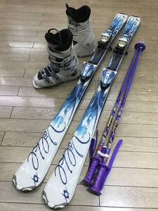 ☆★☆2025スタートセール！レディース４点セットN377　スキーVOLKL ATTIVA 156cm/ 靴 SALOMON 24.0-24.5cm/ POLE新品105cm 