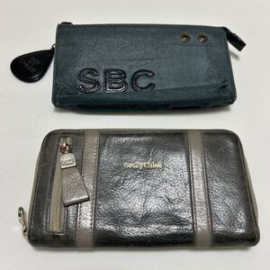 ◆SEE BY CHLOE シーバイクロエ　長財布　2点セット◆　ラウンドジップ 本革 03.13.83.65 グレー × デニム チャーム付き 【USED】1220