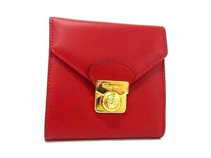 1円 ■極美品■ Salvatore Ferragamo フェラガモ 224065 レザー 三つ折り 財布 ウォレット 札入れ 小銭入れ レディース レッド系 FH0357