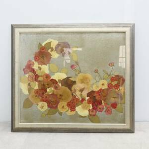 ▽インテリアに!!! 約54×62×3ｃｍ｜額入り 押し花 ｜ ｜ アートフラワー 押花 バラ ハンドクラフト 　木製アクリル額入り■P3395