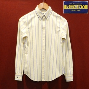 新品 RALPH LAUREN RUGBY POLO ラルフローレン ラグビー ストライプ BD クラシックシャツ 長袖シャツ デザインシャツ 黄色 紺 ピンク 4 / S