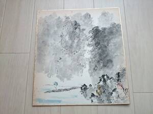 時代 古画 春練　肉筆山水色紙画(古筆 古美術 書画 書法 茶道具 茶掛 まくり)*A-947