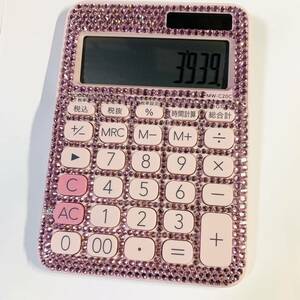 カシオ CASIO 電卓 12桁　ピンク　全面デコ