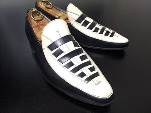 プラダ 7.5 PRADA 編み込み ドレスローファ― 白×黒 9538