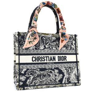 1円 ◎Christian Dior クリスチャンディオール ブックトート スモール トワル ドゥジュイリバースエンブロイダリー ネイビー◎E.Cre.tI-25