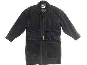 ビンテージ カナダ製 NETO 黒 ブラック スエード 変形 デザイン ジャケット コート ベルト 3本 ステッチ レザー 希少 レア 胸 フラップ 珍