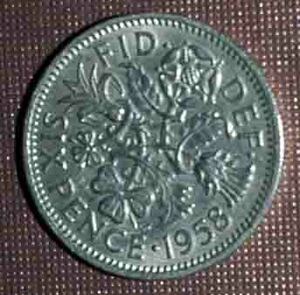 5枚セット イギリス アンティーク ラッキー6ペンス コイン1958年