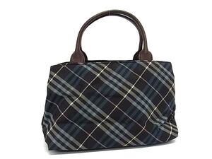 1円 ■美品■ BURBERRY バーバリーブルーレーベル ナイロンキャンバス×レザー ハンドバッグ ブラウン系×ブルー系 BI9006