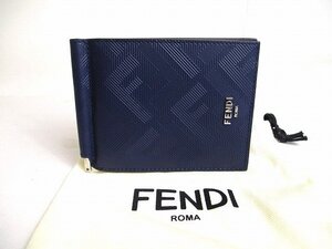 【未使用保管品】 フェンディ FENDI シャドー レザー マネークリップ 2つ折り 札入れ カードケース 財布 メンズ