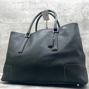 極美品/大容量●コーチ COACH トートバッグ ビジネス ブリーフケース 肩掛け ショルダー A4 ブラック 黒 レザー 本革 メンズ レディース