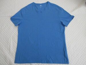 L1952【H&M/エイチアンドエム】Tシャツ/Vネック/半袖/青・ブルー系/L/USED