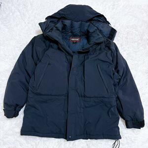 【美品】Marmot マーモット 極厚手ダウンジャケット　フェザー ゴアテックス　GORE-TEX ナイロン　フーデッド　ロゴ フード　登山　L　黒