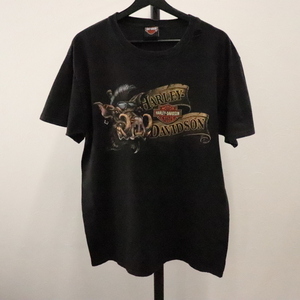 N451 2000年代製 ハーレーダビッドソン 半袖プリントTシャツ■00s 表記Lサイズ イノシシ 猪 HOG 黒 ブラック アメカジ ストリート 古着 90s