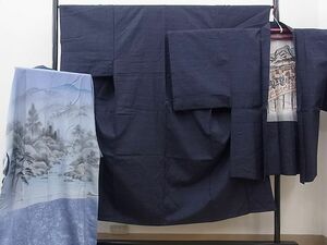 平和屋野田店■男性　結城紬　長襦袢（袷）セット　亀甲文様　逸品　BAAD9565hv