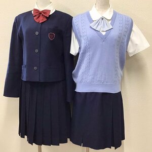 O33/T379(中古/箱)栃木県 私立 作新学院中等部 女子制服16点 /M/L/W70/ブレザー/ベスト/セーター/ブラウス/スカート/リボン/鞄/靴/学生服