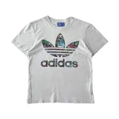 adidas　デザインTシャツ　トレフォイル　ビッグロゴ　総柄　マルチカラー