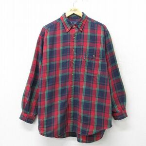 XL/古着 アバクロンビー 長袖 フランネル シャツ メンズ 90s 大きいサイズ コットン ボタンダウン 赤他 レッド チェック 24feb13 中古 2OF