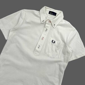 FRED PERRY フレッドペリー ロゴ刺繍 鹿の子 半袖 ボタンダウン BD ポロシャツ XS/ホワイト/メンズ ヒットユニオン 日本製