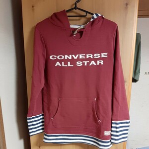 ★さらに値下げ↓★＊CONVERSE＊赤にボーダー使いのロゴ入りスウェットパーカー＊