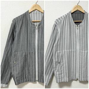 ISSEY MIYAKE MEN リバーシブル 2WAY 刺し子 ノーカラー ブルゾン グレー ストライプ イッセイミヤケメン ジャケット archive 4080051