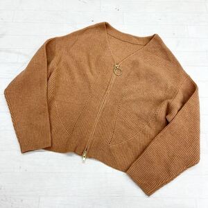 1552◎ ADAM ET ROPE アダム エ ロペ トップス ニット カーディガン フルジップ Vネック 長袖 無地 ブラウン レディースFREE