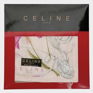 未使用 セリーヌ ハンカチ　花柄　アクセサリー　ピンク スカーフ CELINE　コットン　100％　綿　レディース　【中古】