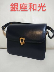 美品【銀座和光 GINZA WAKO】レザー 本革 2way ハンドバッグ ショルダーバッグ ネイビー フォーマル 冠婚葬祭 ターンロック