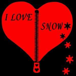ハートジッパー型 【I LOVE SNOW】15cmスノーステッカー2