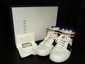 ■極美品■ GUCCI グッチ 523472 シェリーライン レザー ハイカットスニーカー 表記サイズ 10 (約29.0cm) 靴 シューズ ホワイト系 AU5063