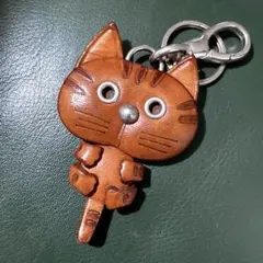 VANCA CRAFT 手造り革製品 猫 チャーム キーホルダー