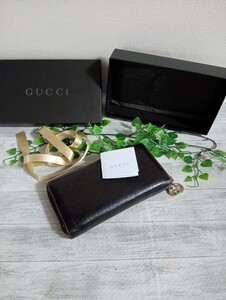 良品　GUCCI　グッチ　シマ　ラウンドファスナー　長財布　財布　コインケース　あり　男女兼用　