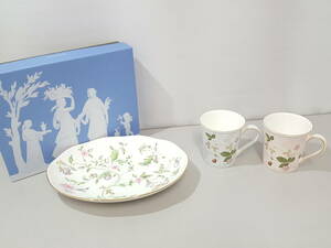 【新品含む】WEDGWOOD ウェッジウッド オーバルディッシュ＆マグカップ 計3点/スウィートプラム/ワイルドストロベリーパステル/LNQ72-8