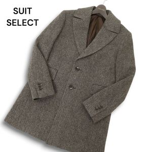 SUIT SELECT スーツセレクト 秋冬★ ウール100% ヘリンボーン ツイード チェスターコート グレー Sz.S メンズ　C4T09656_A#N