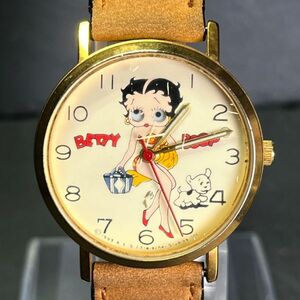 BETTY BOOP ベティーブープ Fleischer Studios フライシャースタジオ からくり腕時計 アナログ クオーツ ラウンド レザー 新品電池交換済み