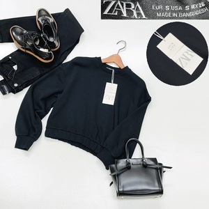 未使用品 /S/ ZARA ブラック スウェット アシンメトリースリーブ レディース タグ カジュアル トップス 通勤 大人可愛い黒 デイリー ザラ