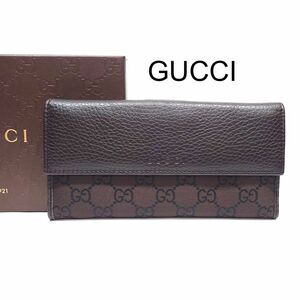 【ほぼ未使用】GUCCI グッチ GG キャンバス Wホック ウォレット 長財布 ブラウン 茶 128223 箱付き 正規品 アウトレット 送料無料