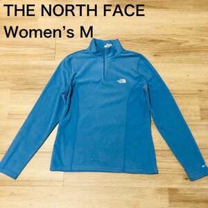 【送料無料】THE NORTH FACE 薄手フリース生地ハーフジップ ロンTシャツ水色　レディースMサイズ　ザノースフェイスアウトドア長袖登山