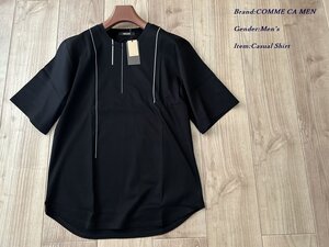 新品 COMME CA MEN コムサメン アシンメトリーラインプリントTシャツ 05ブラック Mサイズ 42TG15 定価16,500円